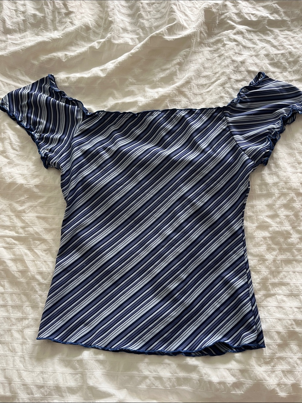 Y2K Off The Shoulder Striped Ruffle Top